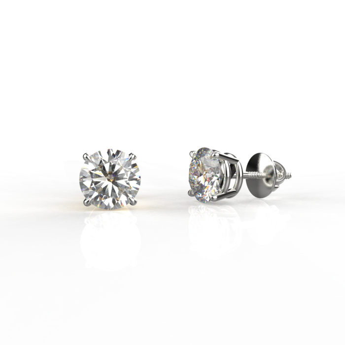 Avarta Sterling Silver 1 Carat Each Solitaire Stud Earrings With White Gold Polish